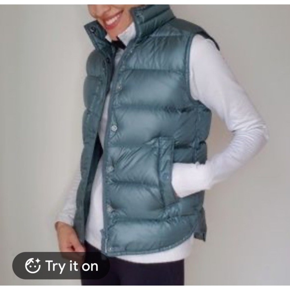 J.Crew Small Shiny Down Puffer Vest Green Ripstop Nylon Quilted